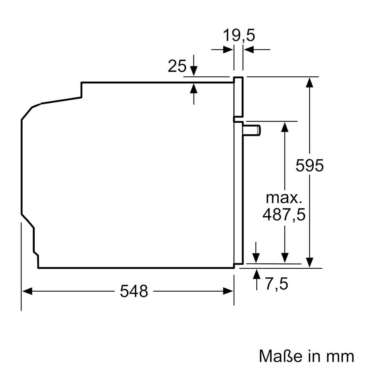 Dimensional drawing Bosch HBA514BB3: Device height 595mm, width 594mm, depth 548mm.