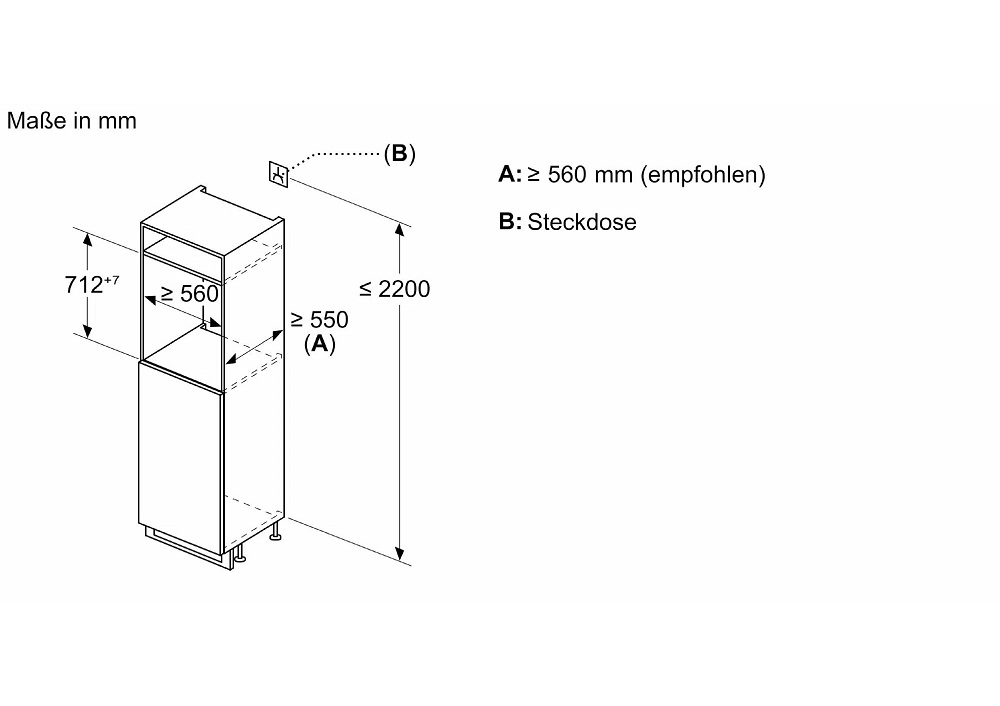 Technische Zeichnung der benötigten Nischenmaße für den Einbau des Siemens GI11VAFE0.