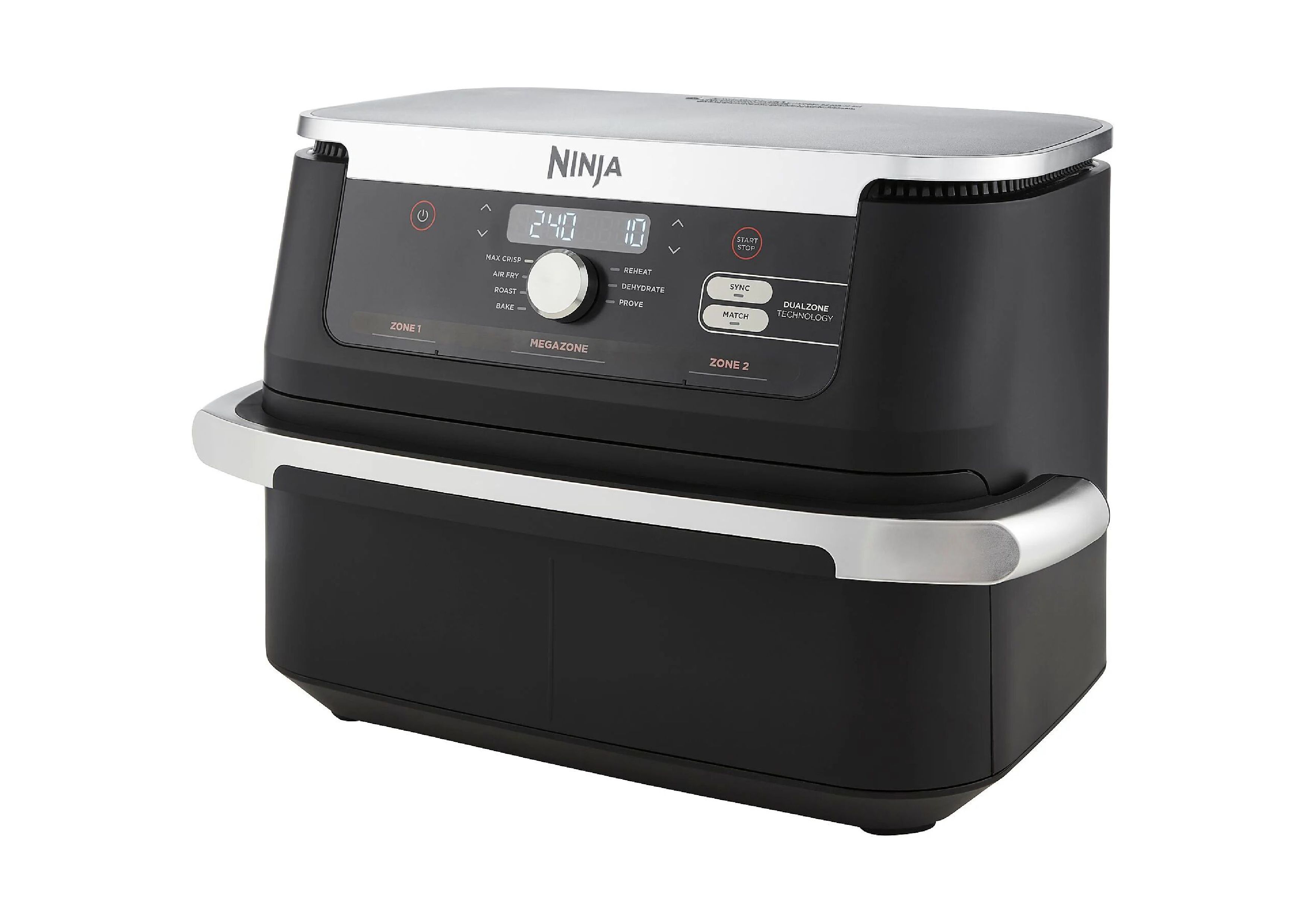 Frontalansicht der Ninja Foodi FlexDrawer Heißluftfritteuse AF500EU mit Bedienfeld und Drehregler