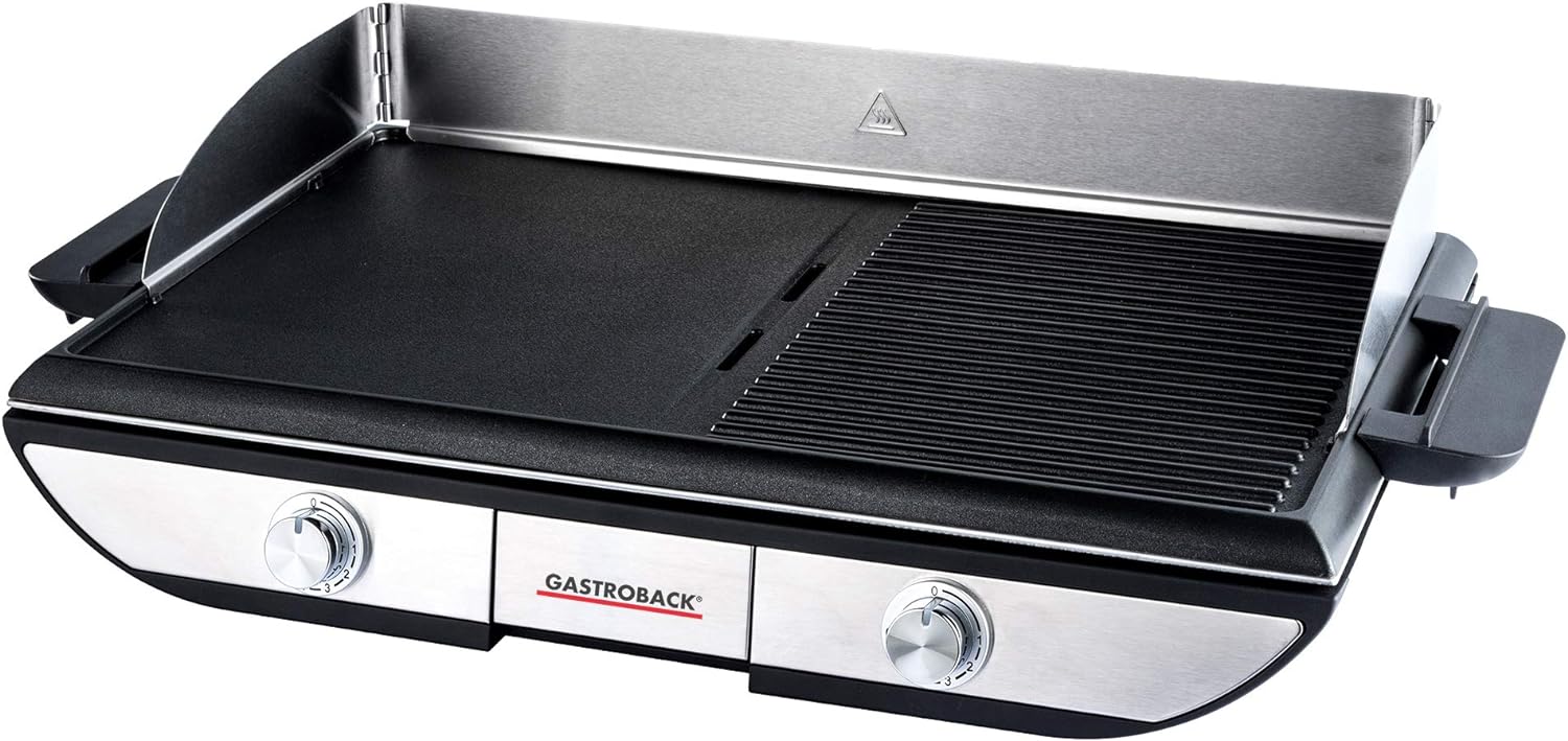 GASTROBACK Design Tischgrill Advanced Pro BBQ mit zwei Grillflächen und Edelstahl-Spritzschutz. GASTROBACK Tischgrill Advanced Pro BBQ – Perfekt für jede Grillparty