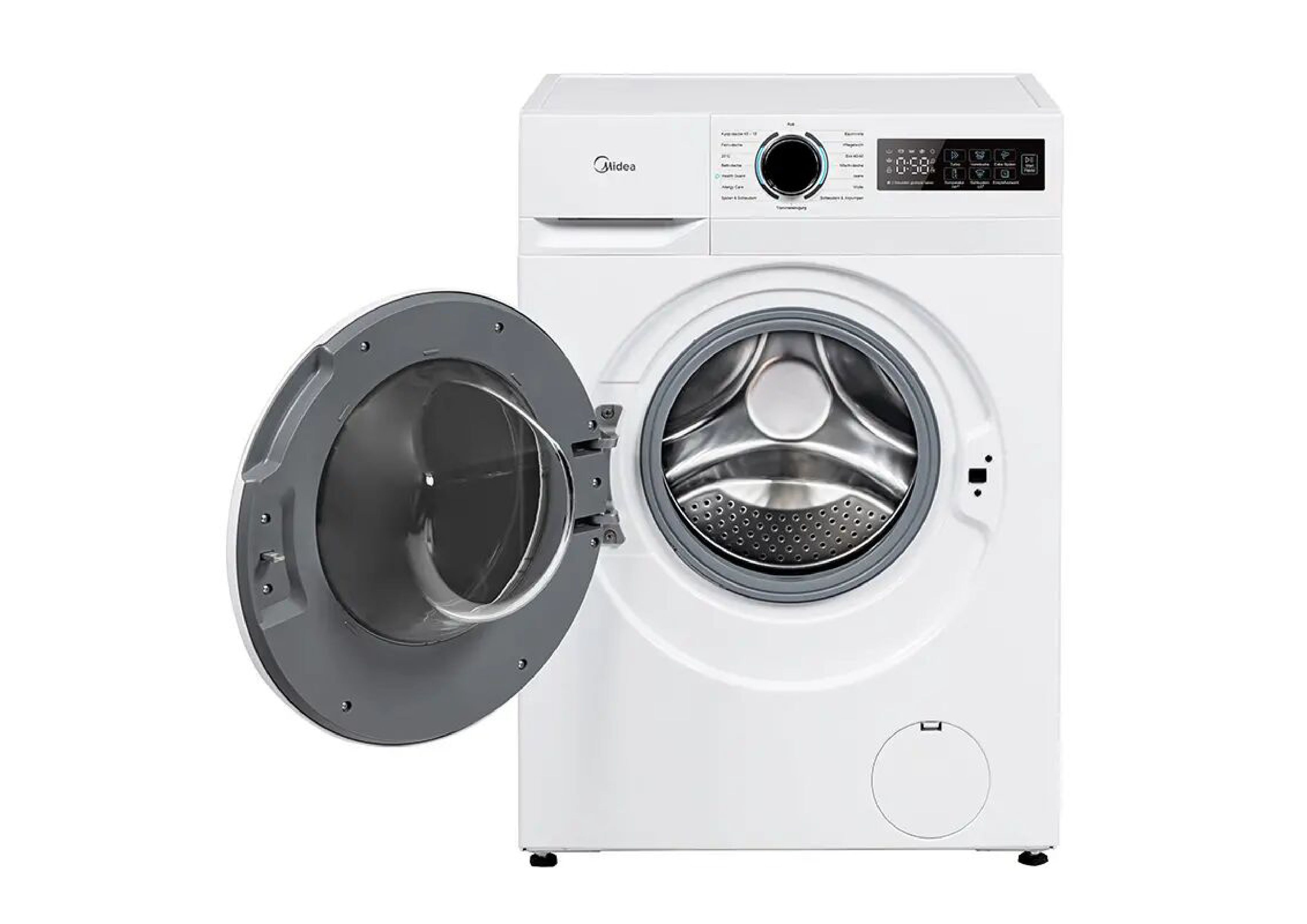 Frontlader Waschmaschine Midea MF110W70B-14A10 mit weit geöffneter Tür