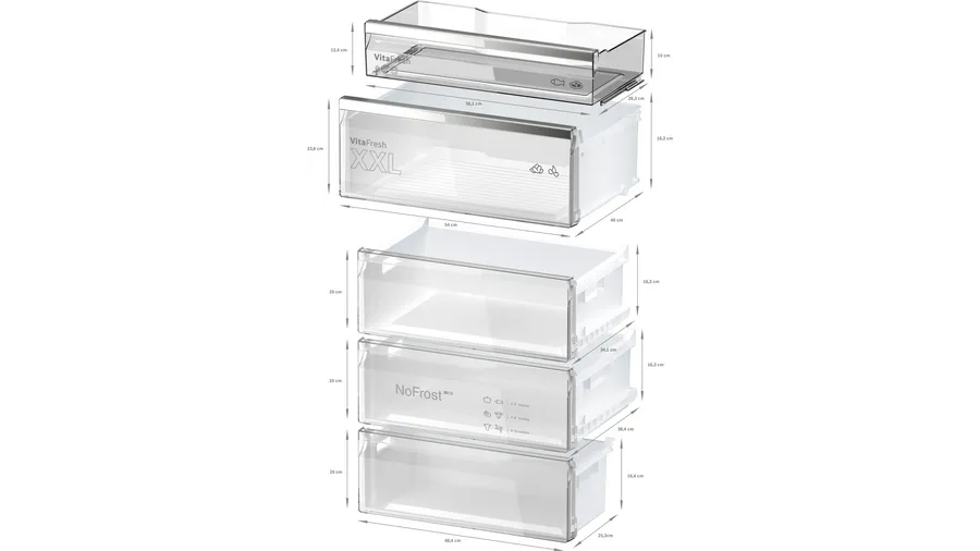 Innenansicht des Gefrierfachs mit Schubladen und NoFrost Technologie BOSCH NoFrost Gefrierfach