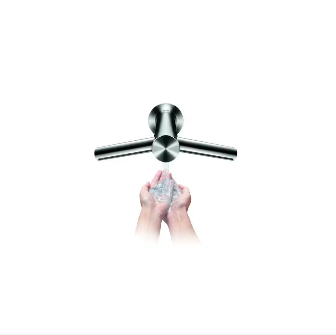 Berührungslose Handwäsche und -trocknung mit Dyson WD06 Person wäscht und trocknet Hände gleichzeitig am Dyson Wash+Dry WD06 über dem Waschtisch