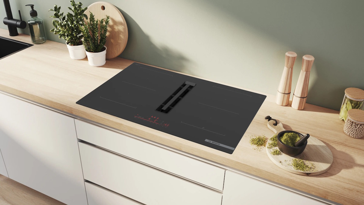 Bosch PVQ811H26E Series 6 induction cooktop with integrated extractor