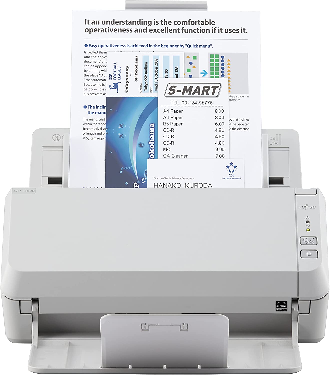 Große Dokumenteneinzugskapazität: Der Scanner hat eine Dokumenteneinzugskapazität von 50 Blatt, was das Scannen von großen Dokumentenstapeln erleichtert.