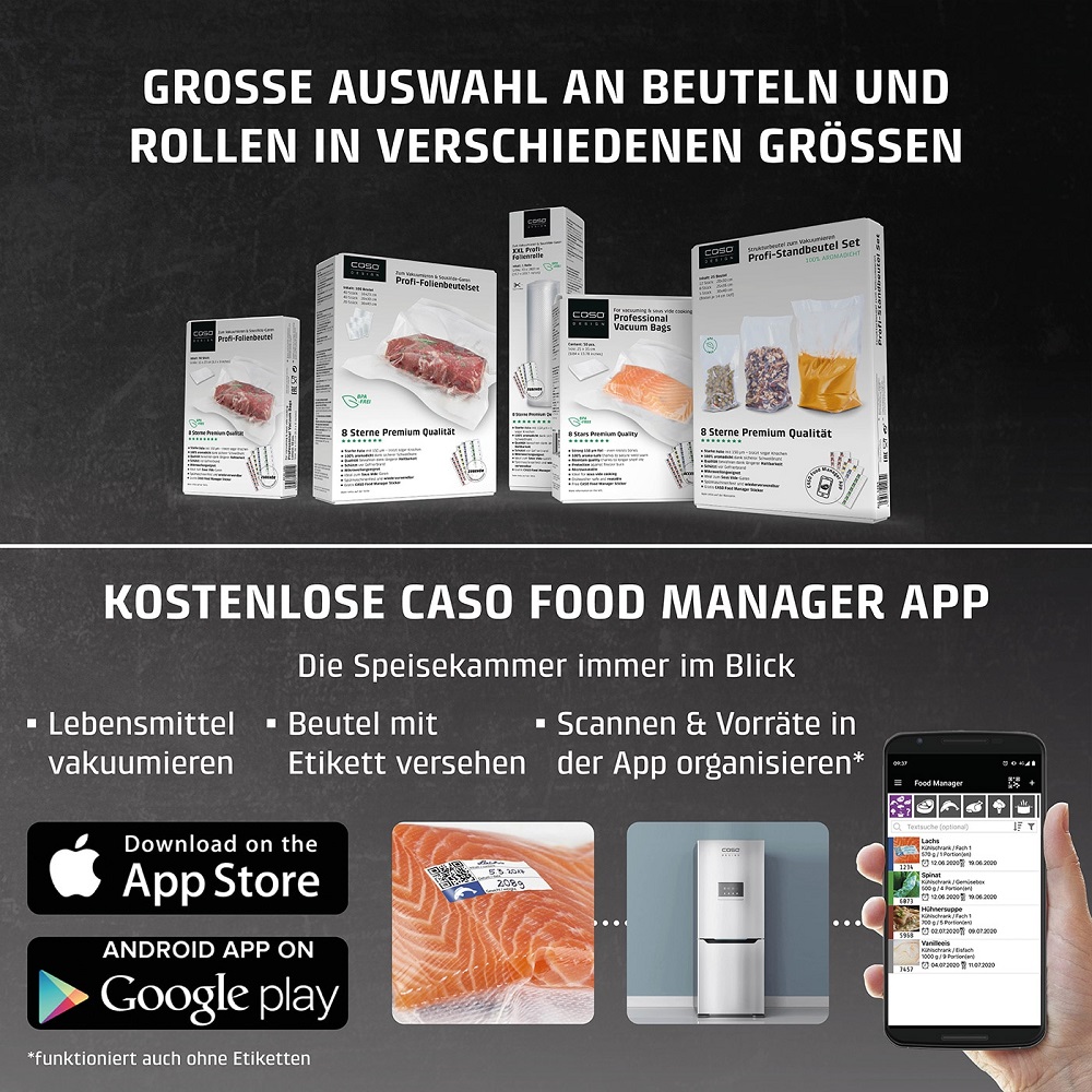 Caso VR 394 Advanced Vakuumierer, Caso Food Manager App