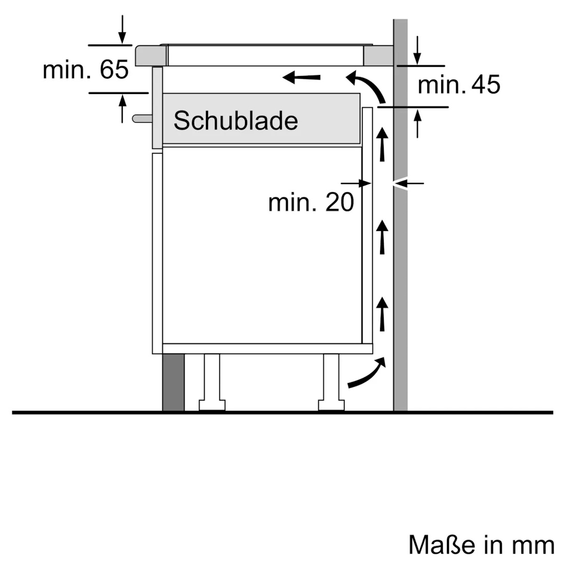 Technische Zeichnung mit Nischenmaßen für den Einbau des Induktionskochfelds (560 x 490 mm)