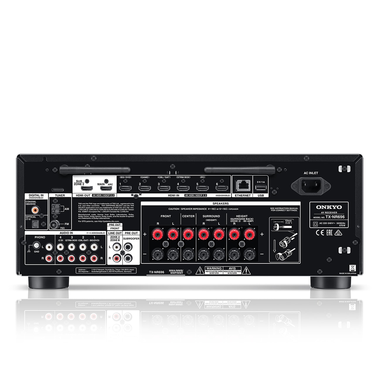 ONKYO TX-NR696 7.2 Kanal AV Receiver (THX Kinoklang, Dolby/DTS:X) 175W/Kanal AV Receiver Schwarz