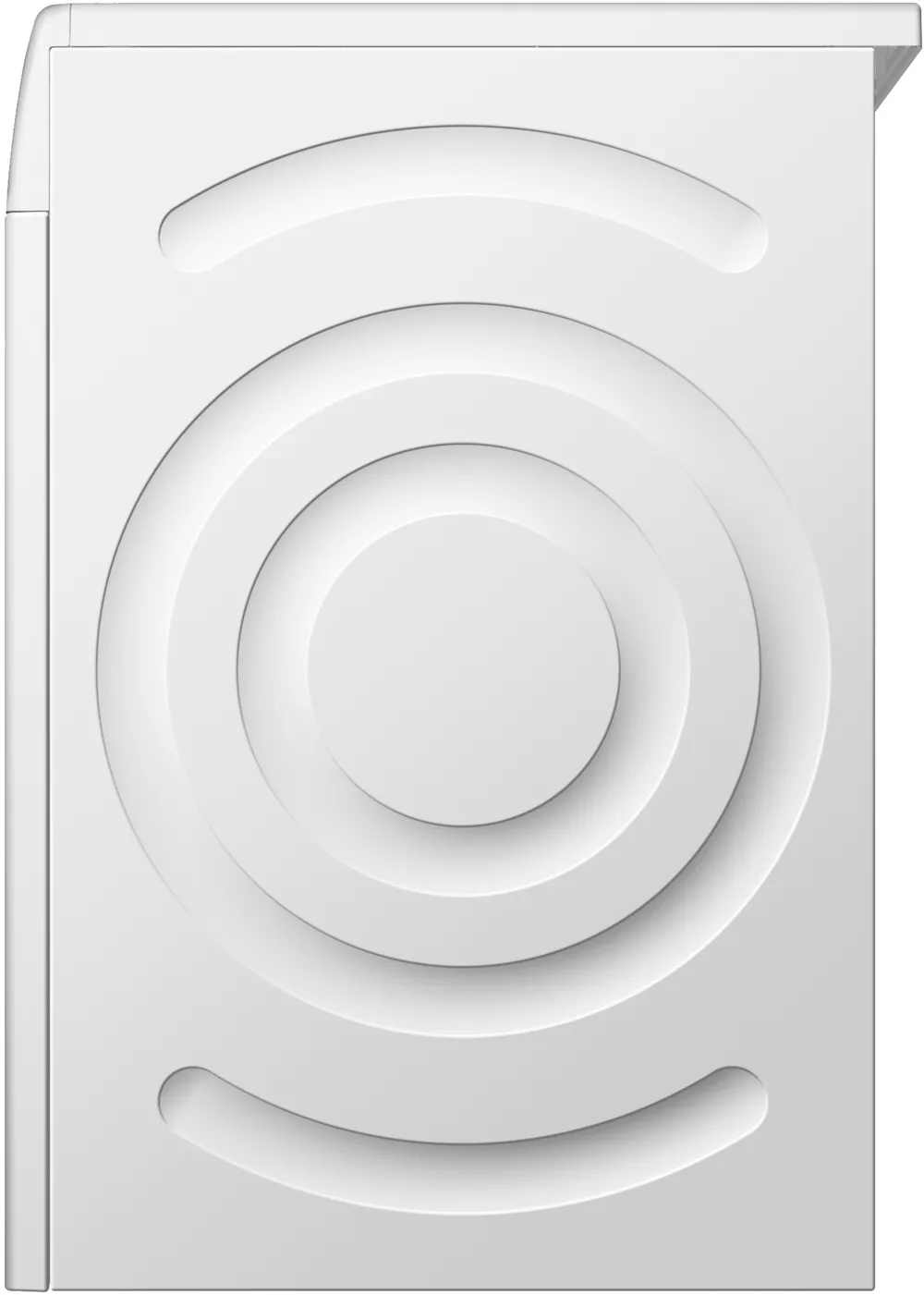 Seitenwand mit Anti-Vibrations-Design Detailansicht der Seitenwand des Siemens Trockners mit der Kreisstruktur des Anti-Vibrations-Designs zur Lärmreduzierung.
