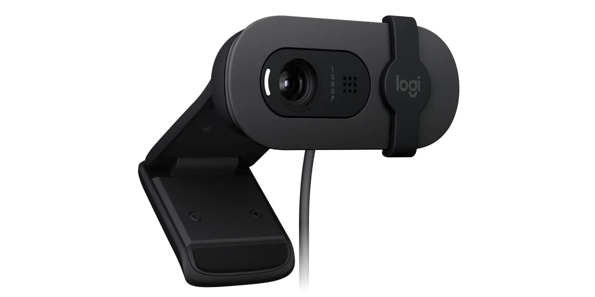 Frontansicht der Logitech BRIO 100 Webcam in Graphite.