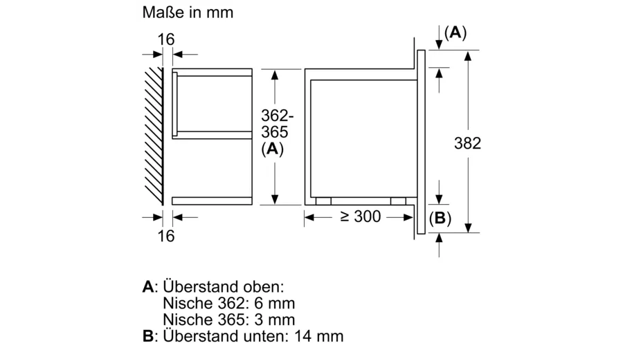 BOSCH Serie 8 Einbau-Mikrowelle 60 x 38 cm Schwarz BFL634GB1 Maße