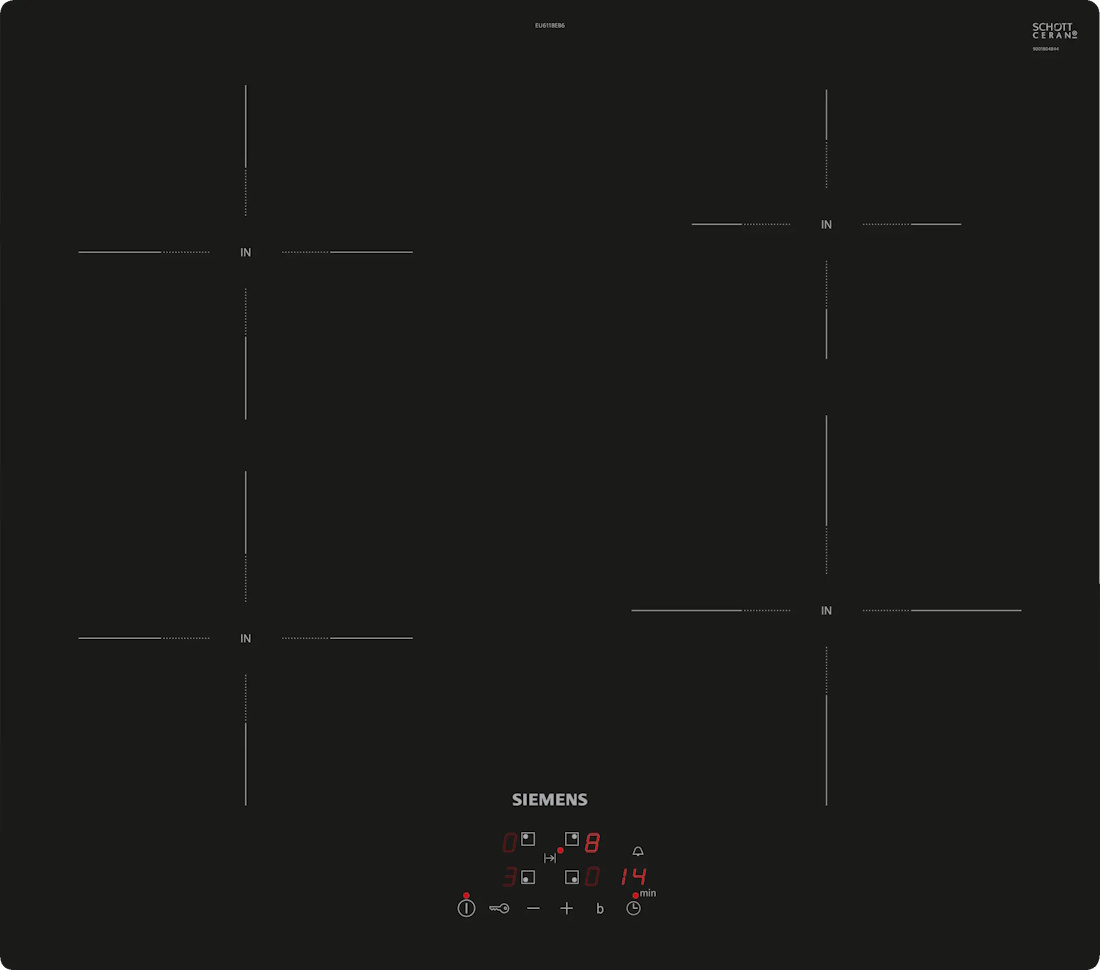 Siemens EU611BEB6E Induktionskochfeld iQ100 60 cm rahmenlos Frontansicht