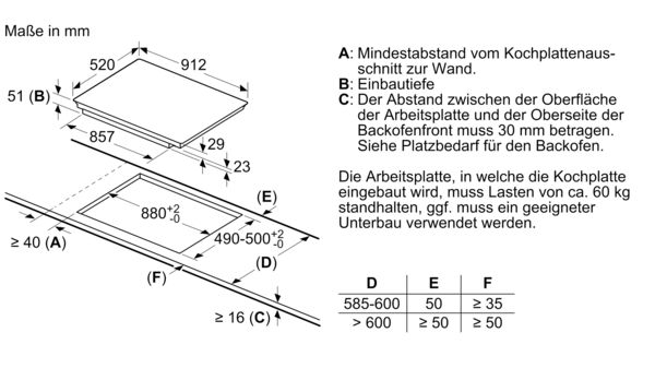 SIEMENS EX975LXC1E Mindestabstand zur Kochplatte