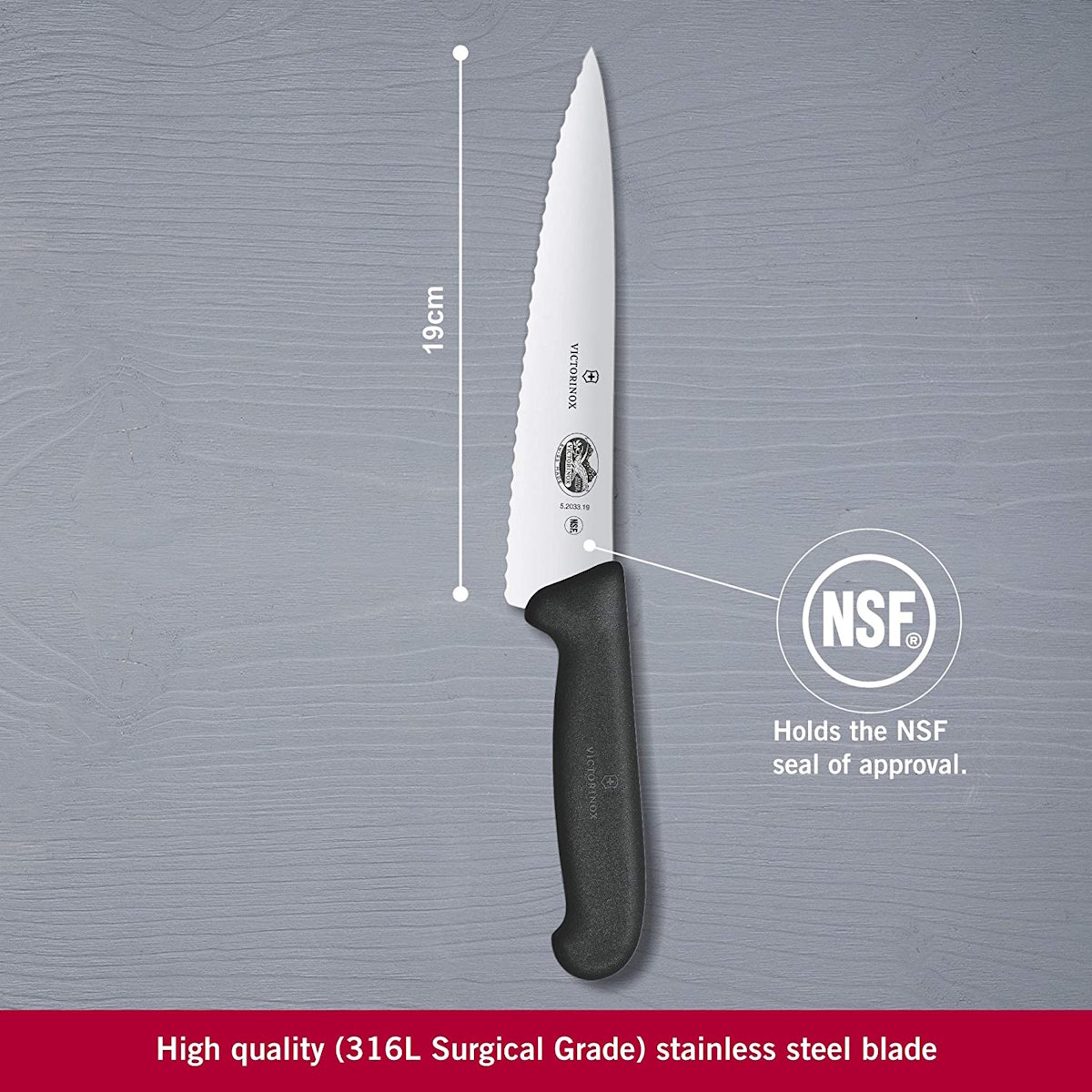 Victorinox 5.2033.19B Tranchiermesser, rutschfester Fibrox-Griff
