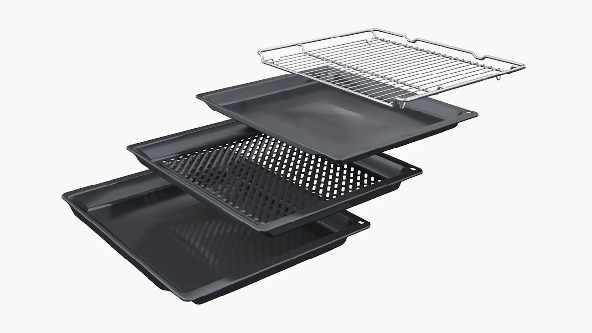 Bosch HMG776NB1 mit Air-Fry-Funktion, Einsatz des Air Fry- und Grillblechs für fettarmes, knuspriges Backen und Grillen ohne Vorheizen