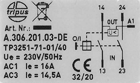 Tripus Einbauschalter TP3251-71-01/40 Uc 230V/50Hz