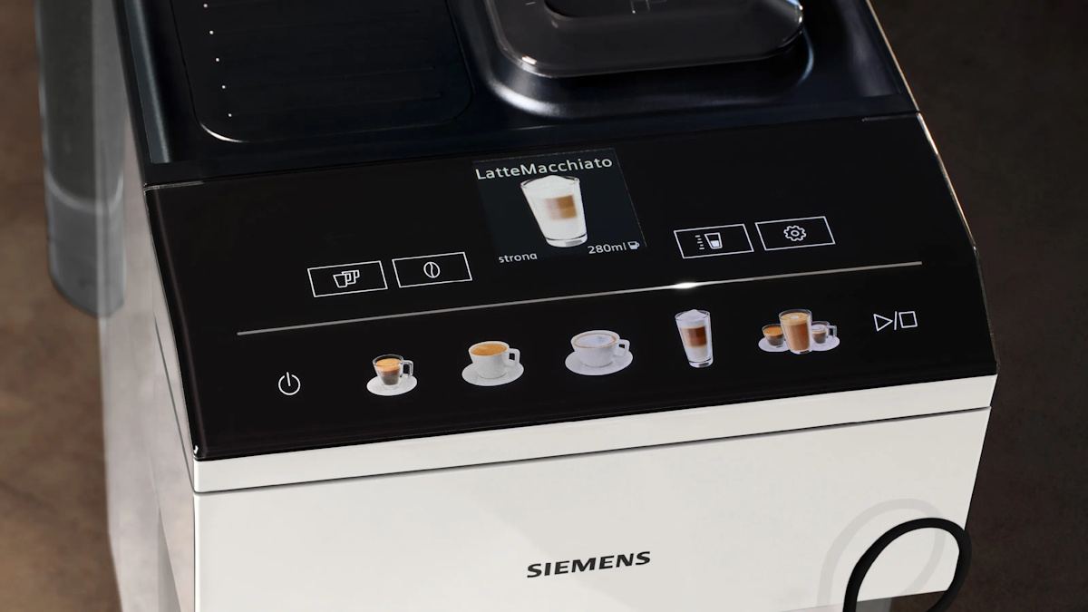 Close-up of the coffeeSelect display with colorful icons for various coffee specialties.