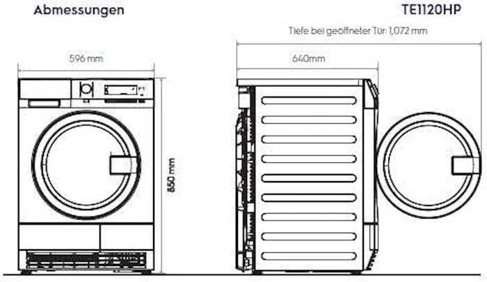 Technische Zeichnung: Abmessungen des myPRO TE1120HP Gerätes (Höhe, Breite, Tiefe)