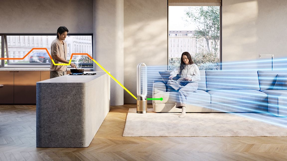 Dyson Purifier Cool PC2 De-NOx TP12 Turmventilator & Luftreiniger | HEPA H13 Filtration | K-Kohlefilter gegen NO2 | MyDyson App | Weiß/Gold