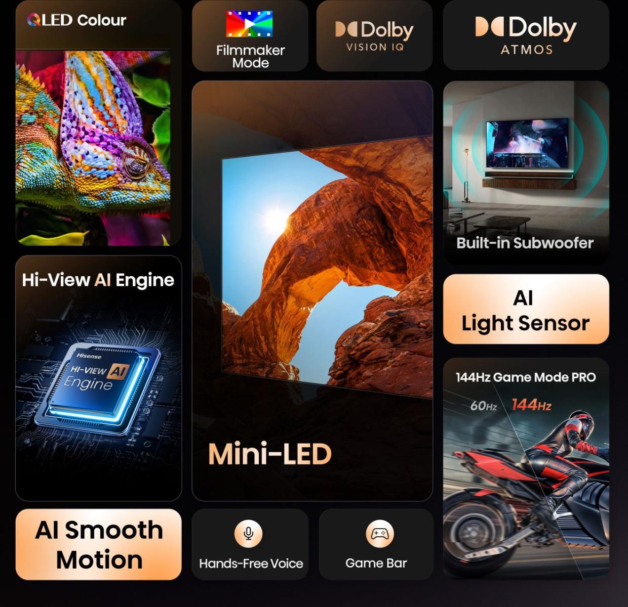 Hisense 55U7Q 55-inch Smart TV – Front view with menu