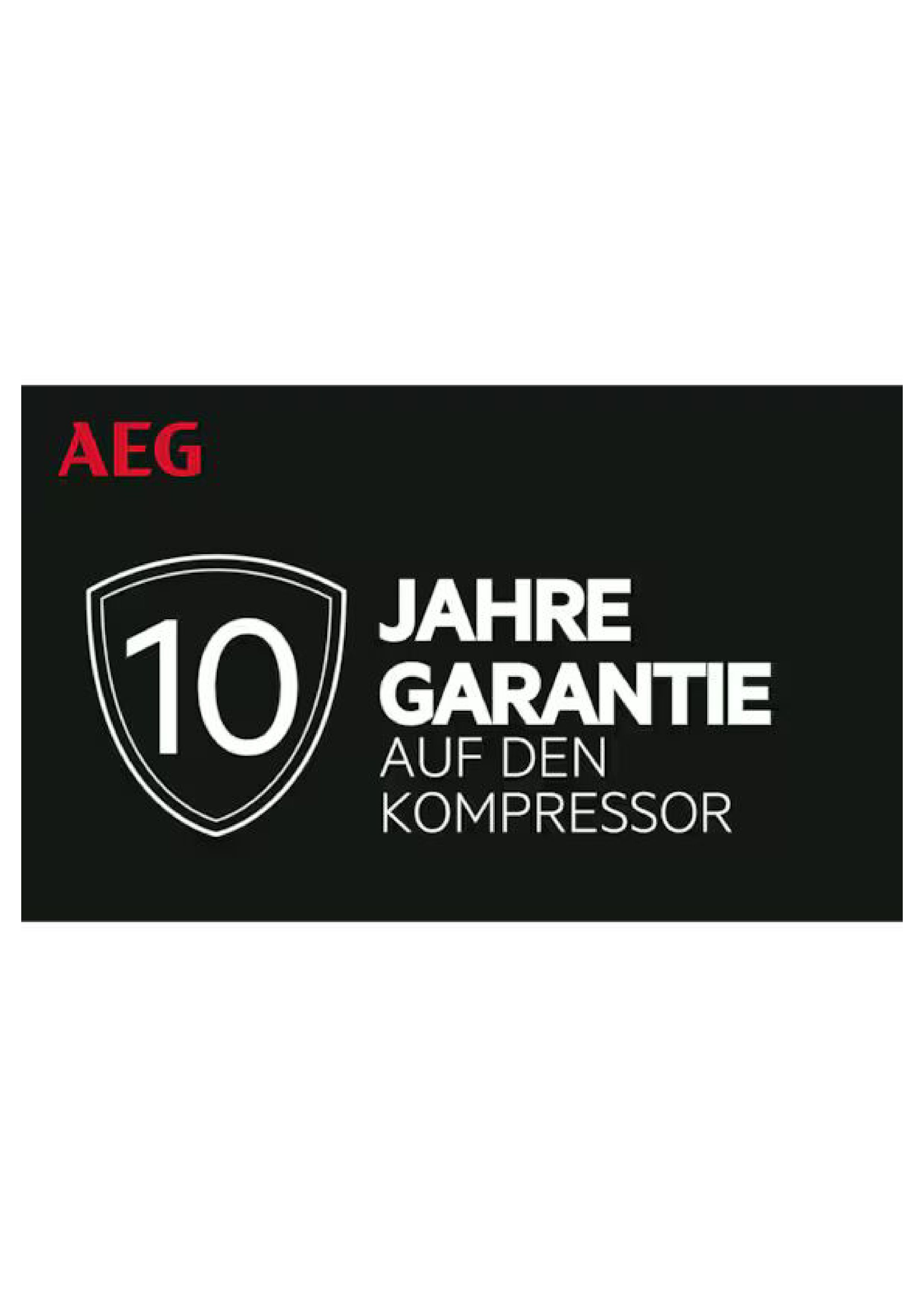 Black badge highlighting a 10-year warranty on the AEG compressor unit.