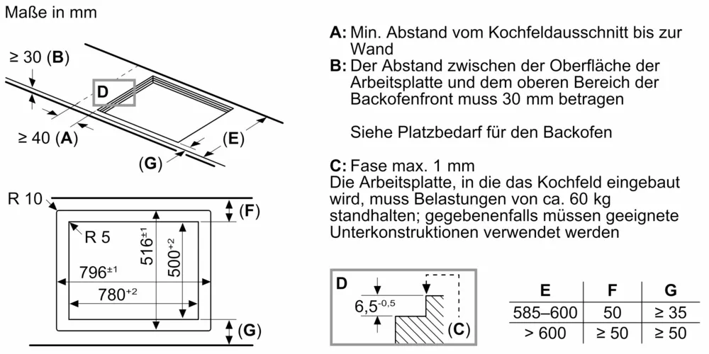 Siemens EX801HVC1E Induktionskochfeld - Technische Zeichnung