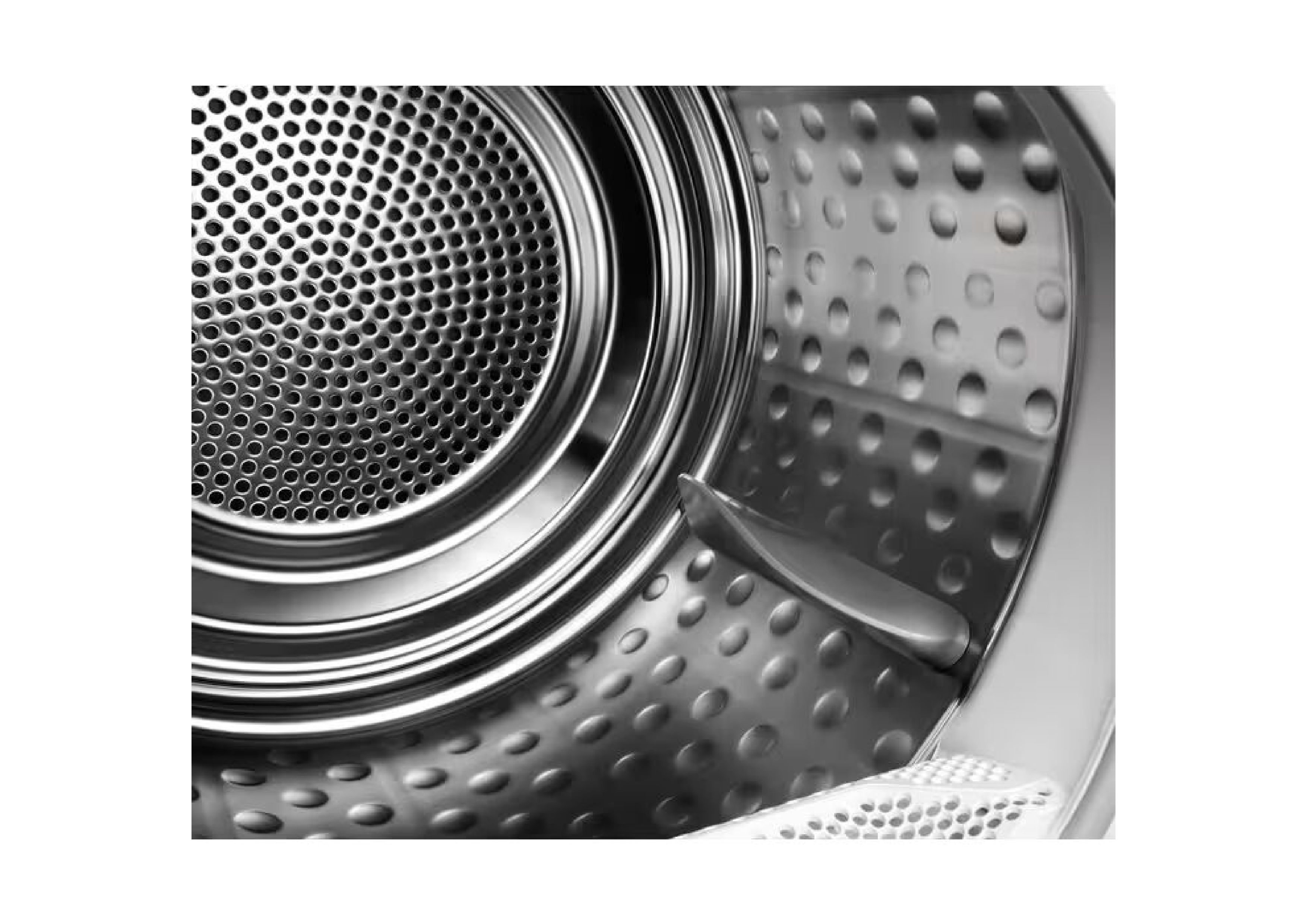 Innenansicht der beleuchteten Schontrommel aus Edelstahl mit spezieller Oberflächenstruktur