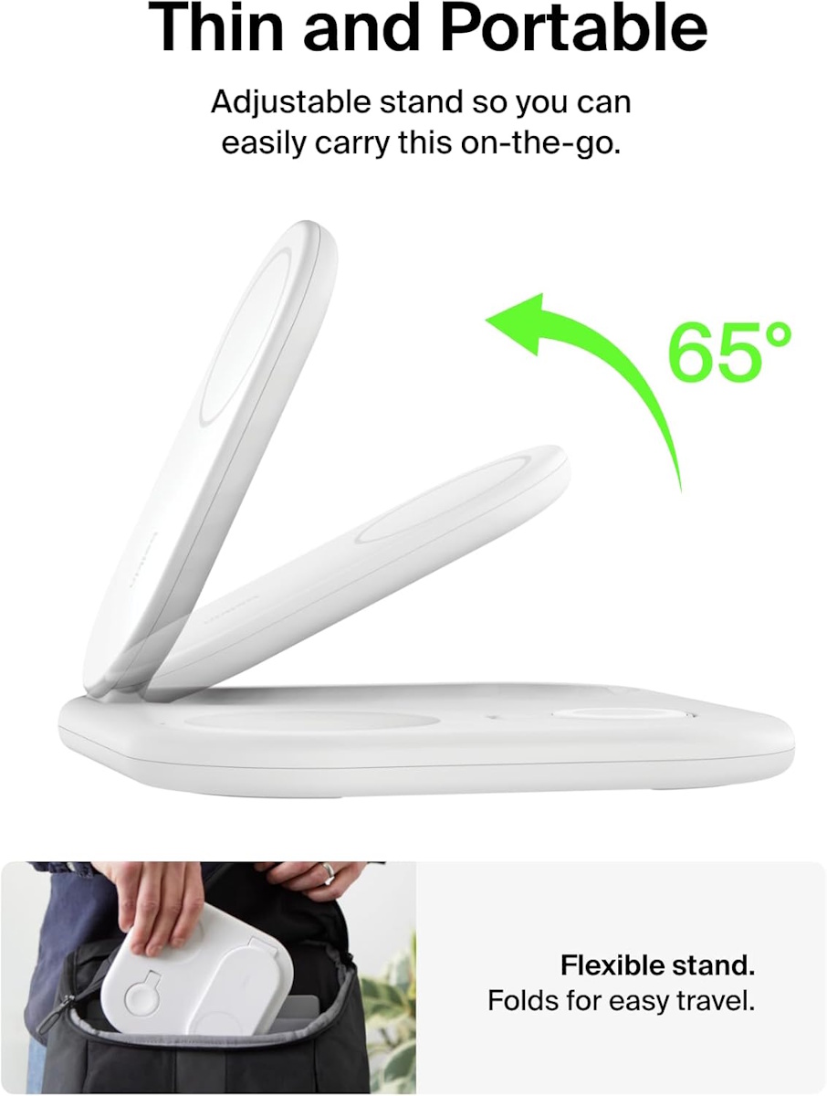 Slim and foldable Belkin BoostCharge Pro 3-in-1 charging station – portable travel design