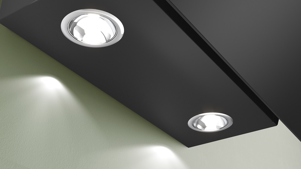 Nahaufnahme der 2 x 3 W Power LED-Module der Bosch Dunstabzugshaube für eine optimale Ausleuchtung des Kochfelds.
