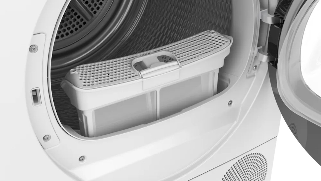 Bosch Doppelflusensieb Doppeltes Flusensieb im unteren Bereich des Trockners