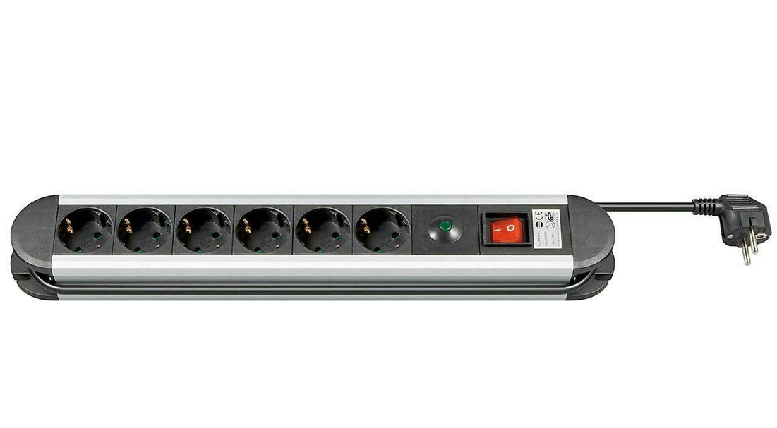 16zUSaec5A4Ck5 GOOBAY Aluminium Profil 6-Fach Steckdonsenleiste mit Überspannungsschutz