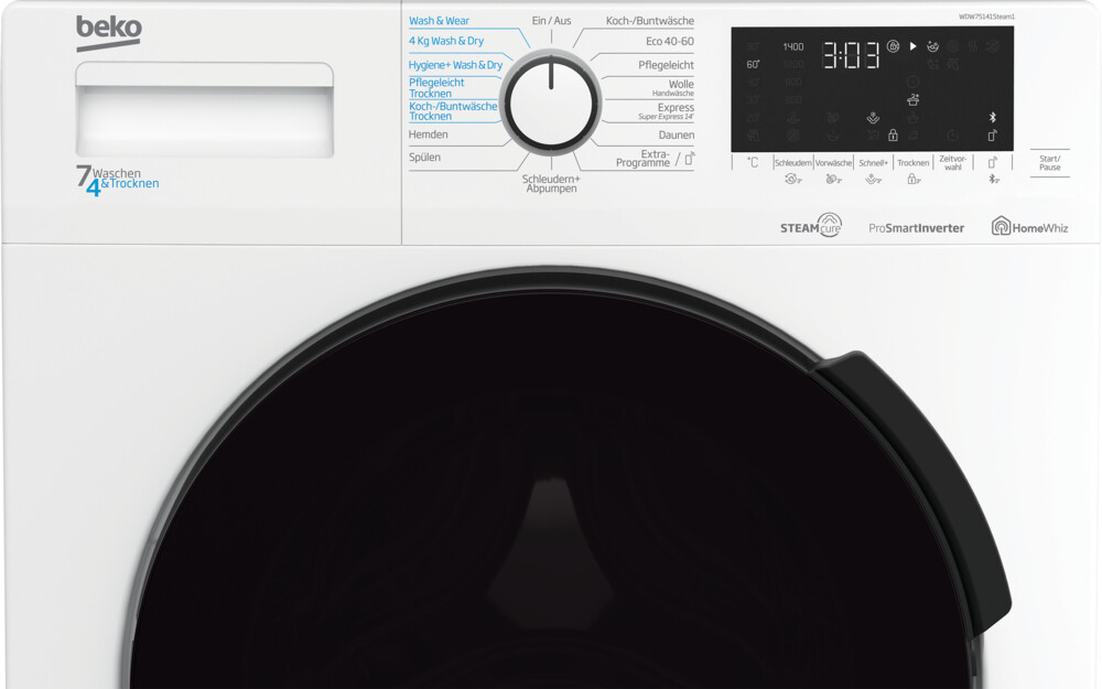 Beko washer dryer with XL door WDW75141 Steam1