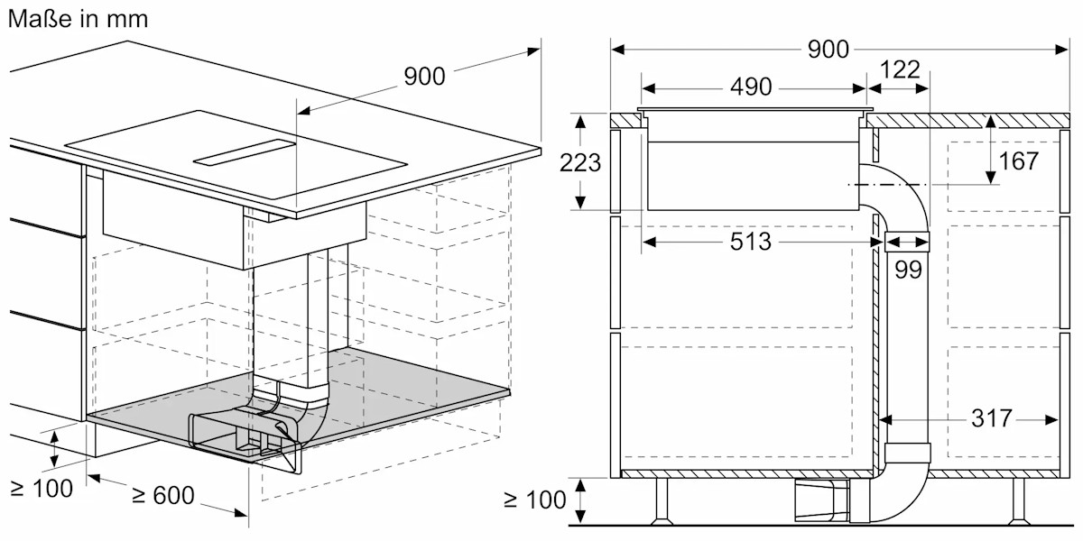 nstallation dimensions for guided recirculation mode including cabinet cutout dimensions.