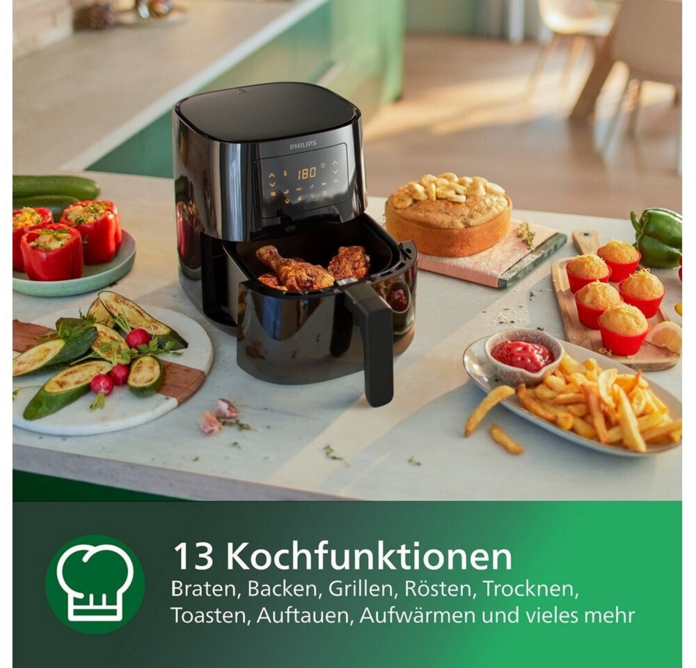 Philips Airfryer Essential Compact HD9255/90 mit 13 voreingestellten Kochfunktionen