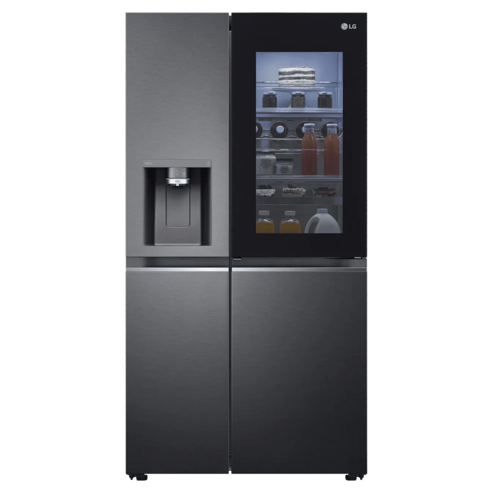 Frontansicht des LG GSXV90MCAE in modernem Schwarz Matt LG GSXV90MCAE Kühlschrank – elegante Frontansicht in Schwarz Matt