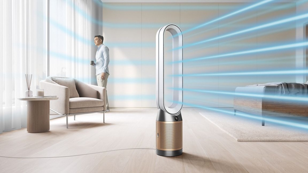 Dyson Purifier Cool PC2 De-NOx TP12 Turmventilator & Luftreiniger | HEPA H13 Filtration | K-Kohlefilter gegen NO2 | MyDyson App | Weiß/Gold