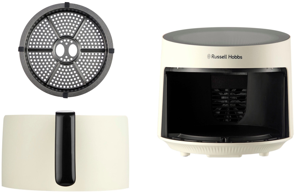 Einzelteile des Airfryers: Antihaft-Frittierkorb und Einsatz