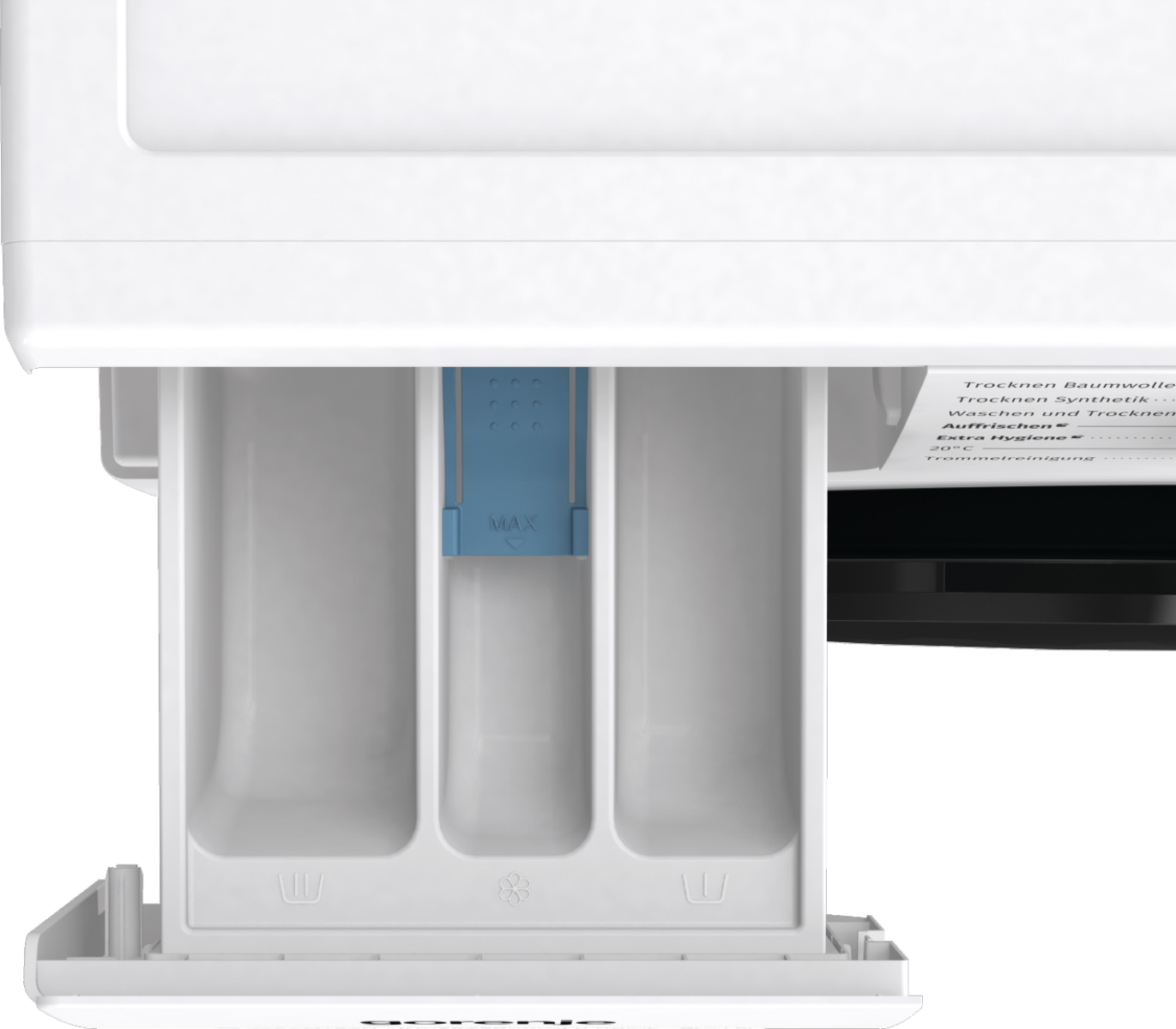 WD2A854ADPS Nachlegefunktion Gorenje WD2A854ADPS Waschtrockner mit geöffneter Waschmittelschublade