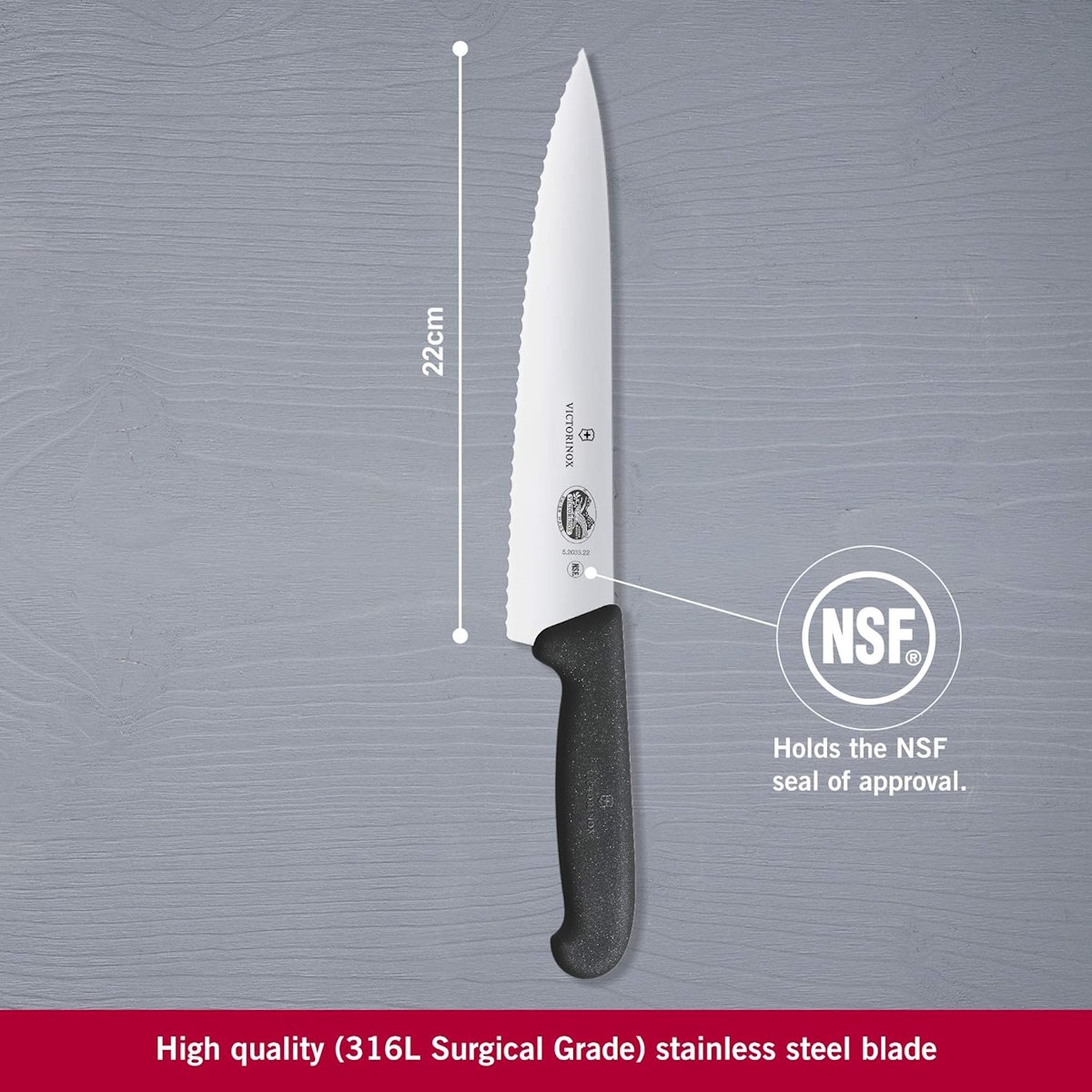 Rutschfester Fibrox-Griff Victorinox Fibrox 5.2033.22B Tranchiermesser ergonomischer Griff