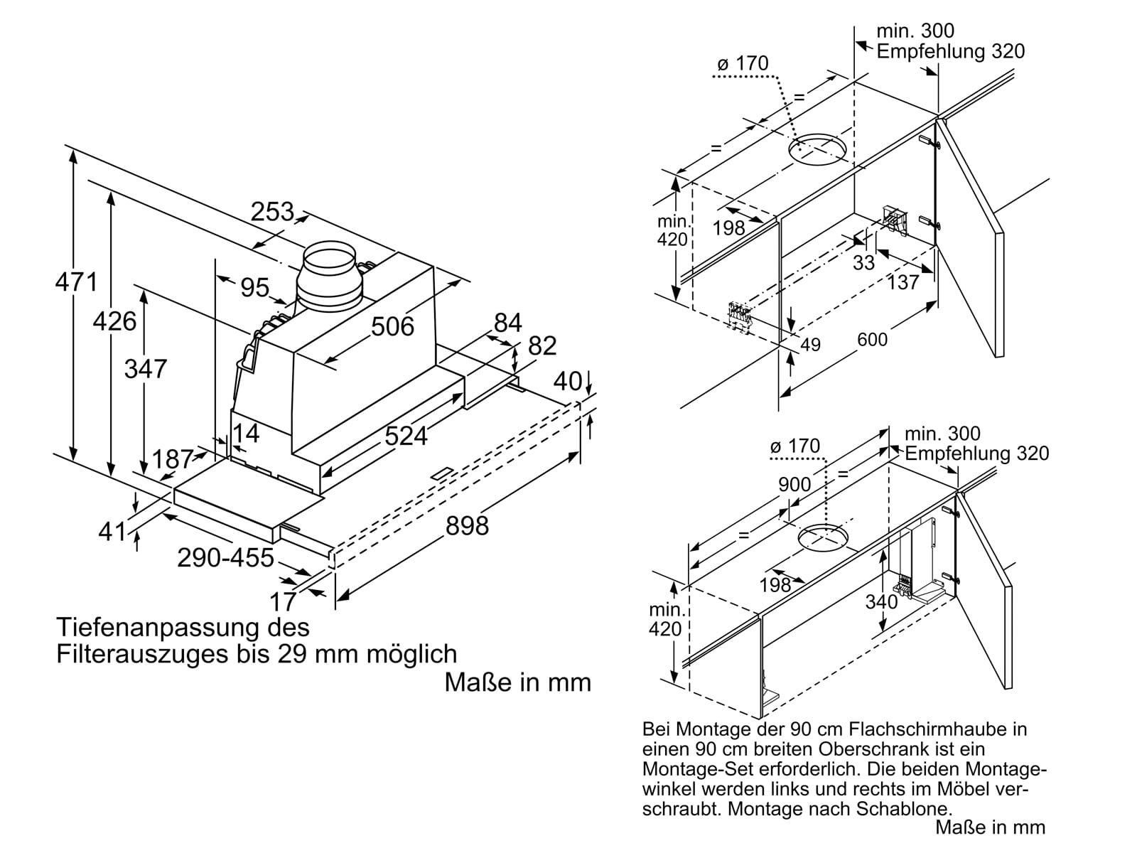 Neff D49ED52X1 N50 Flachschirmhaube Neff D49ED52X1 N50 Flachschirmhaube Einbauskizze