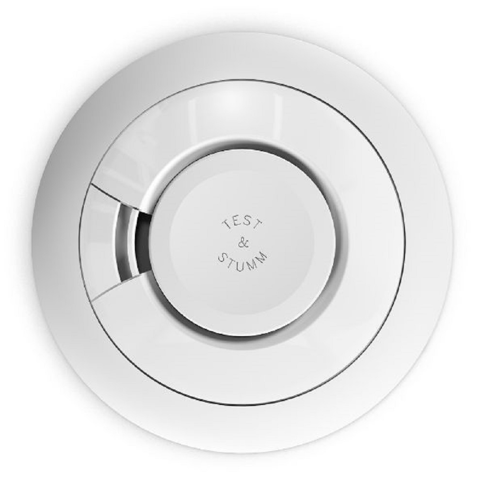 Ei Electronics Ei650 Rauchwarnmelder – Unteransicht mit zentralem Test- und Stummschaltknopf