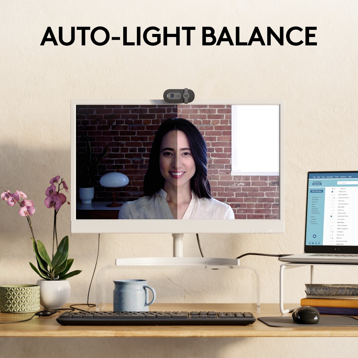 Logitech BRIO 105 webcam with RightLight 2 automatic lighting adjustment