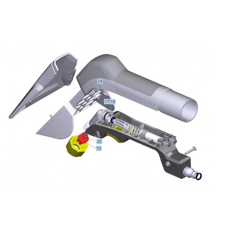 Detailaufnahme der Kärcher Polsterdüse mit neu entwickeltem roten Düsenmundstück für effizienten Wasserverbrauch.