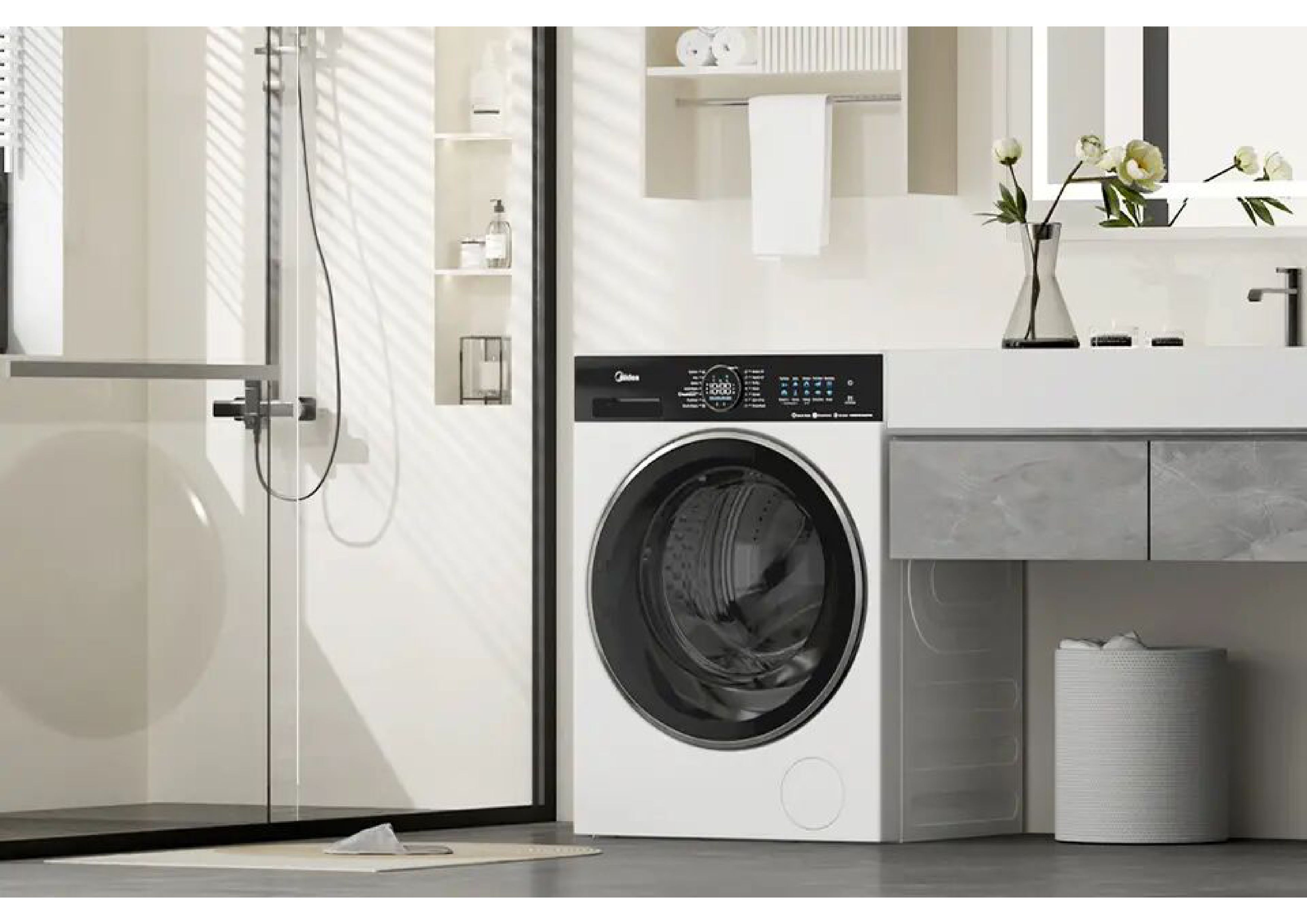 Midea MF210W100WB-14A30 Frontlader Waschmaschine in Weiß mit schwarzem Bedienfeld