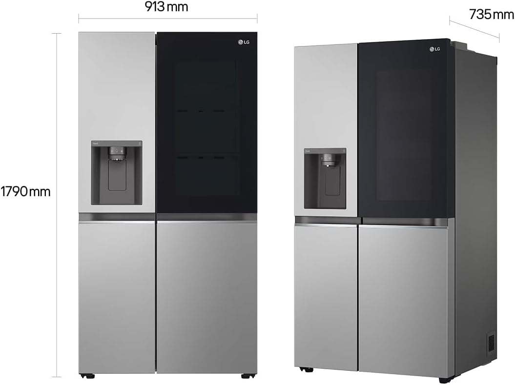 LG GSGV81PYLL – Frontansicht mit Maßangaben für Einbau und Platzbedarf