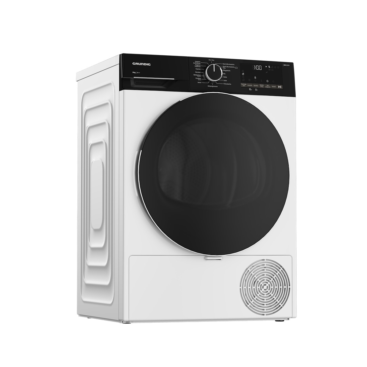 Grundig Trockner in einem Haushalt, die Seitentiefe zeigend
