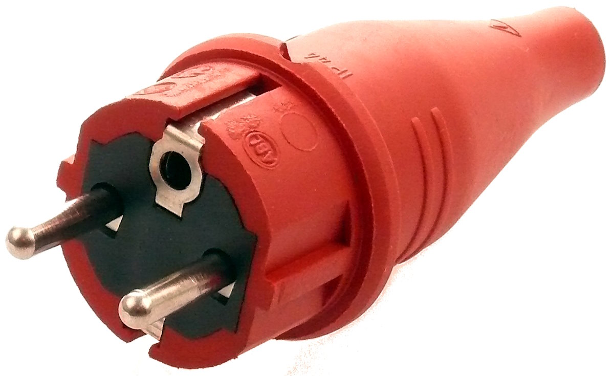 AS Schwabe Vollgummi Stecker- IP44 - 2 polig mit Schutzkontakt - 2 Stück - Rot