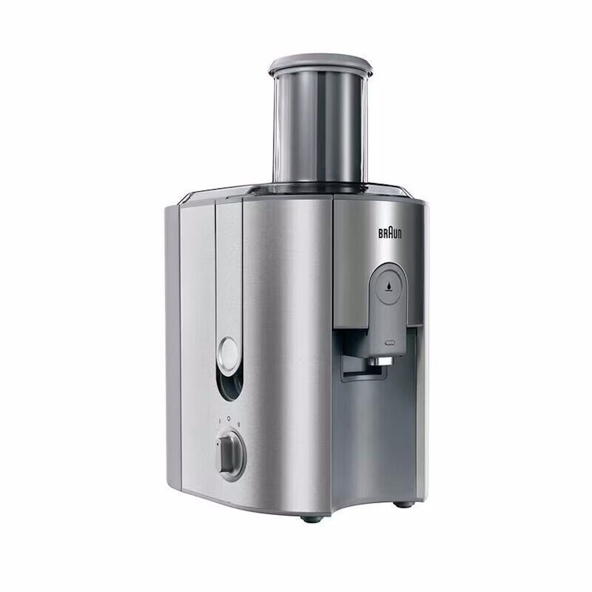 Linke Seitenansicht des Braun J700 Entsafters mit sichtbarem Stufenschalter