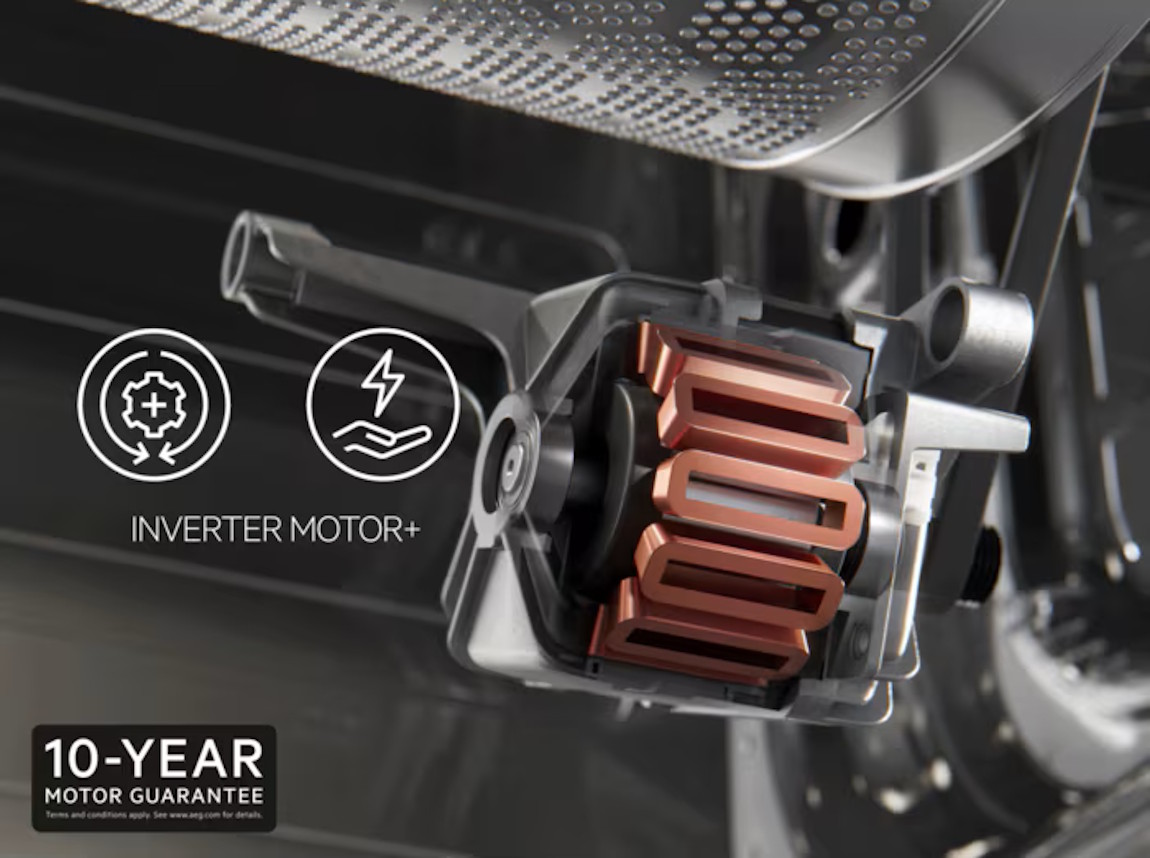 Illustration des langlebigen und leisen Inverter Motors der AEG Serie 6000.