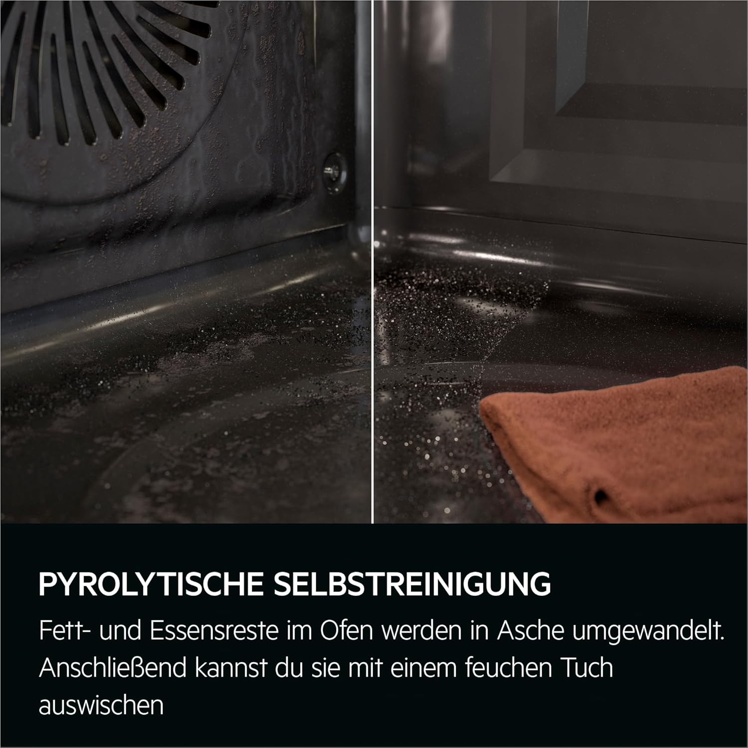 Comparison of pyrolytic self-cleaning before and after wiping away ash